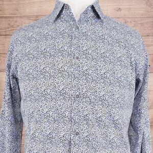 Ted Baker Shirt Mens 3 Medium Blue White Celnor Floral Print Long Sleeve Cotton